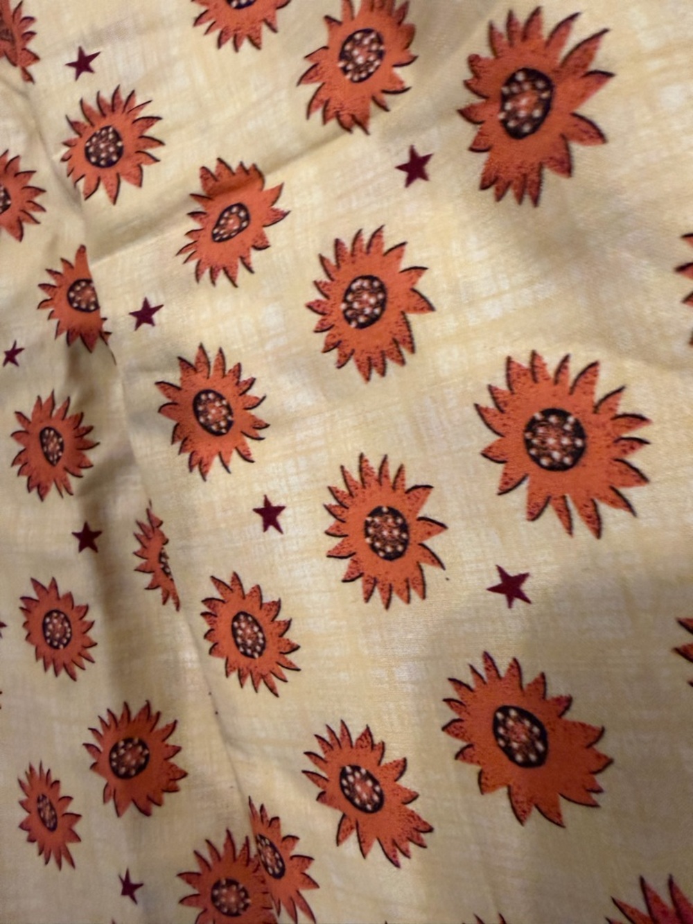 Vintage Yellow Fabric with Sunburst Flower Pattern 2 Piece Bundle Cotton Fabric - Picture 2 of 5